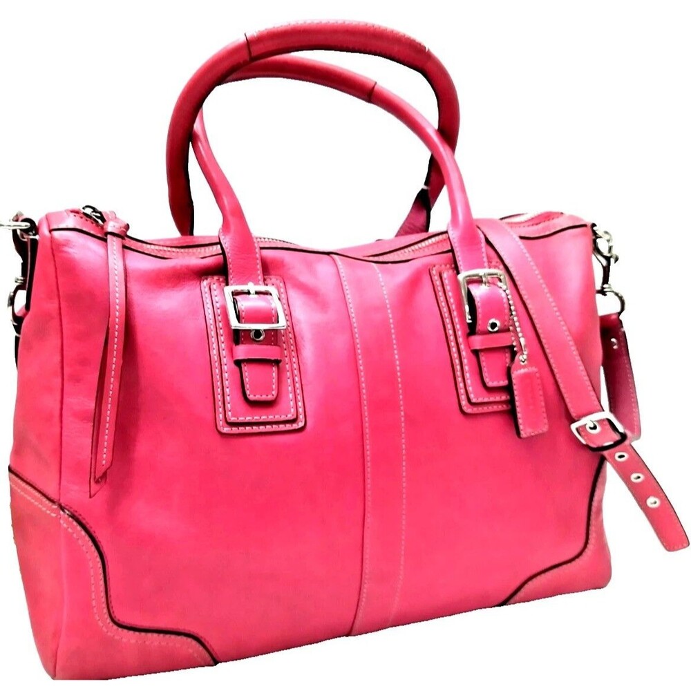 Coach Hampton Satchel in vibrant raspberry pink leather